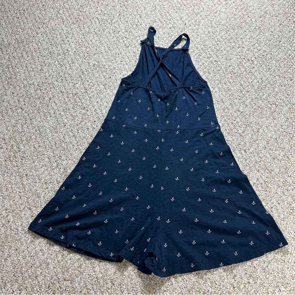 Roxy Romper Navy Blue Anchor Print Sleeveless Criss Cross Back Size Medium - Picture 4 of 13